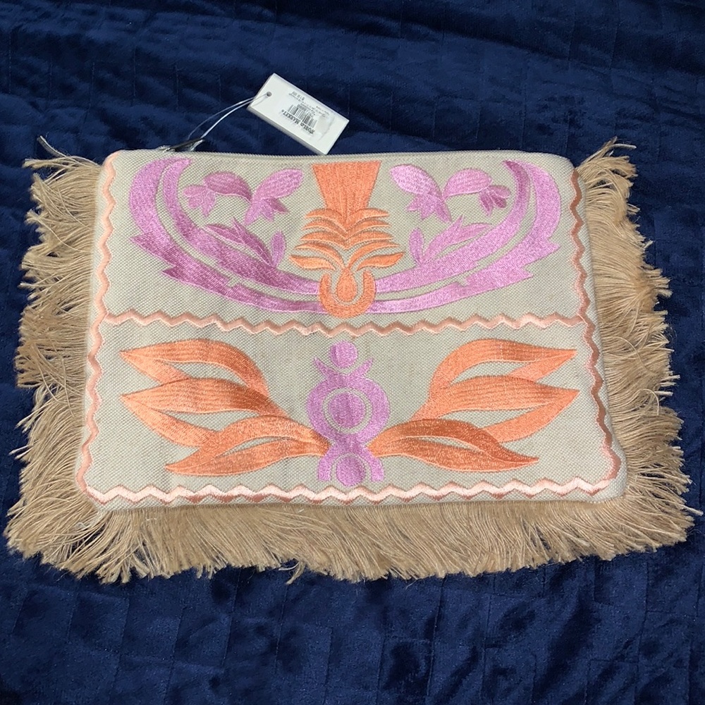 World Market Boho‎ Embroidered Fringe Clutch